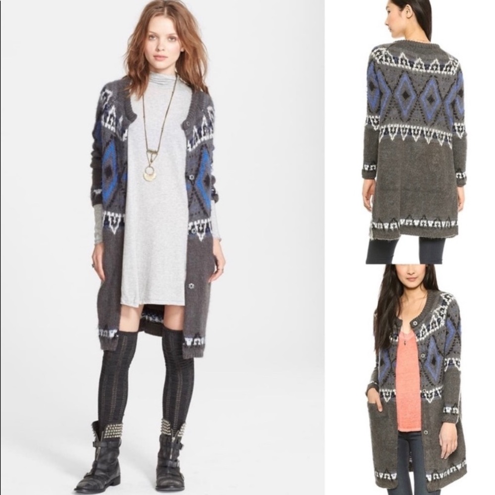 Free people frosted fair isle cardigan in grey